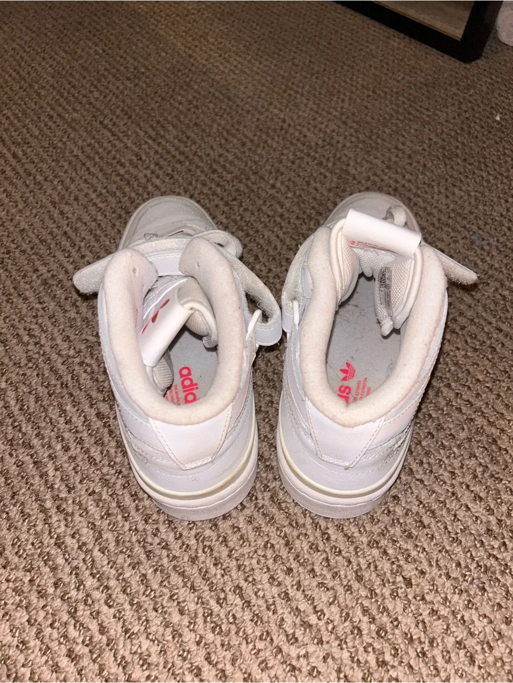 adidas White High-Top Sneakers with Pink Logo Accents